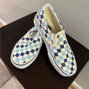 Vans Kids Checkered Blue and Cream Slip-On Sneakers